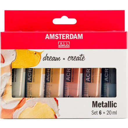 Peinture Acrylique - Talens - AMSTERDAM - Métallisé - 6 x 20 ml - Diluable à l'eau
