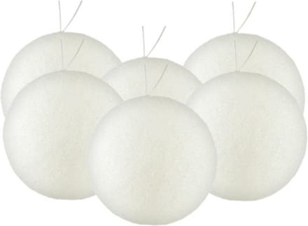 Gerim Kerstballen - 6 stuks - wit - kunststof - glitters - D8 cm
