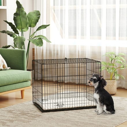 MODFU - Hondenbench - Inklapbaar Met 2 Deuren - Voor Reizen - Polyester - Zwart - 75 x 48,5 x 53 cm