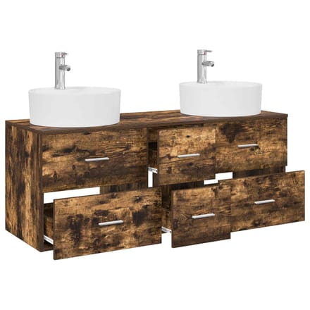 vidaXL - Badkamermeubel - Set - 3 - st - Gerookt - eiken - 129 - x - 44,5 - x - 80 - cm