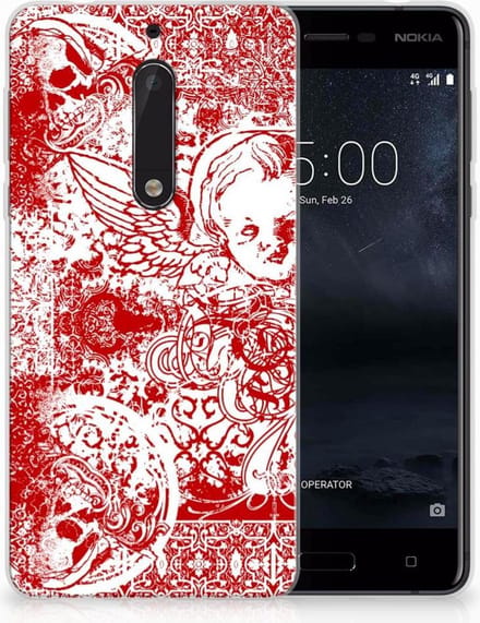Back Cover voor Silicone Back Case Nokia 5 Angel Skull Rood