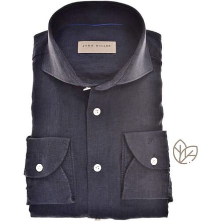 John Miller Overhemd Linen Weave Slim Fit Navy / male