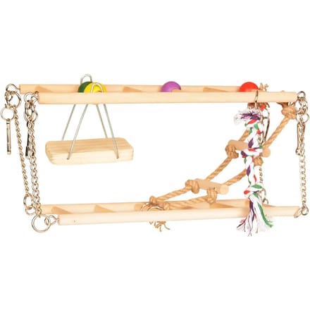 Houten hangbrug met hangmat 17x22x15cm