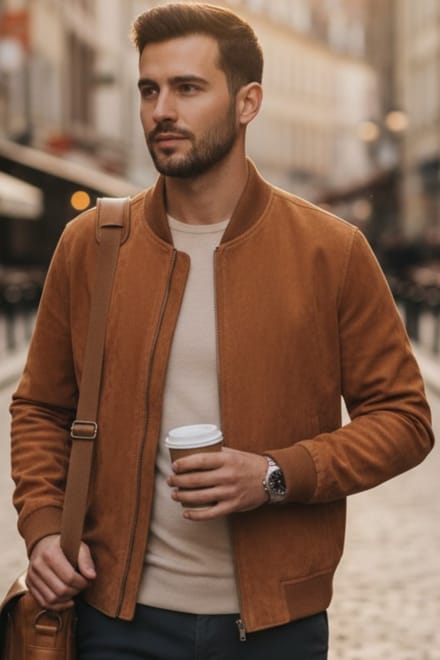 Mens Tan Goat Suede MA-1 Bomber Jack-North