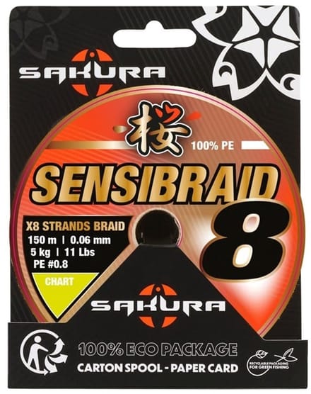 Sakura Sensibraid 8 Chartreuse 150m - Maat : 0.10mm
