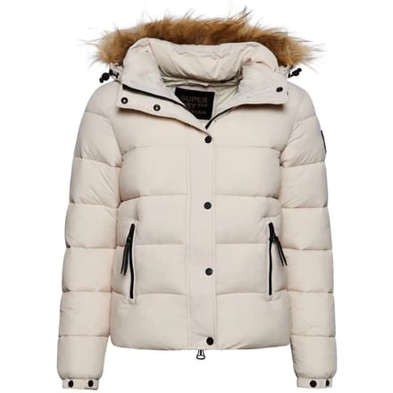 Superdry - Kort pufferjack met capuchon met imitatiebont - Dames - Gewatteerde jassen