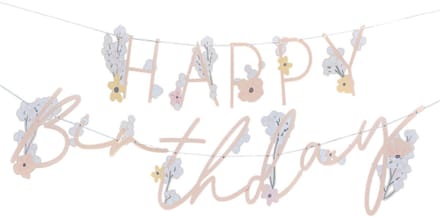 Ginger Ray - Roze letterslinger bloemen happy birthday - 1,5 meter