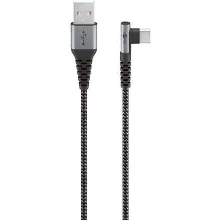 Goobay USB-C naar USB-A textielkabel met metalen stekkers (space grijs/zilver), 90°, m
