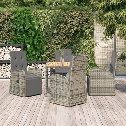vidaXL - 5-delige - Tuinset - met - kussens - poly - rattan - grijs