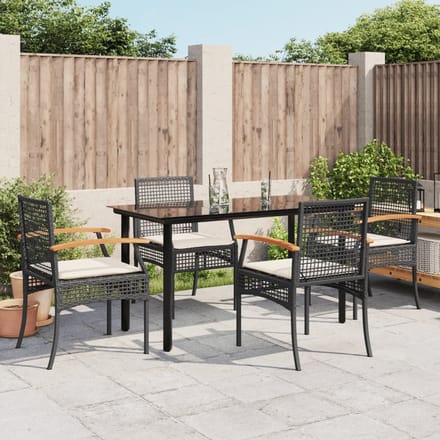 vidaXL - 5-delige - Tuinset - met - kussens - poly - rattan - zwart