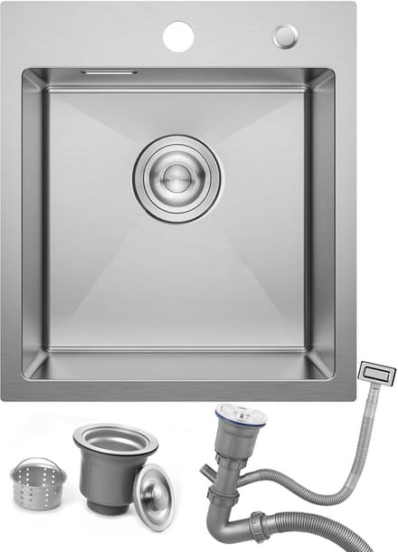 RVS Spoelbak 40x45cm: Inbouw & Opbouw Wastafel Klein Keuken/Camper - Enkele Kom