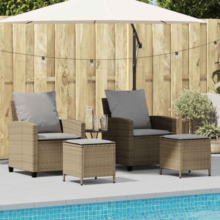 vidaXL - 4-delige - tuinbankset - met - kussens - beige - polyrotan