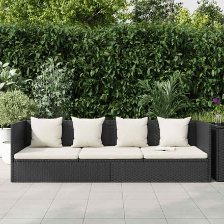 vidaXL - Tuinbed - met - kussens - poly - rattan - zwart