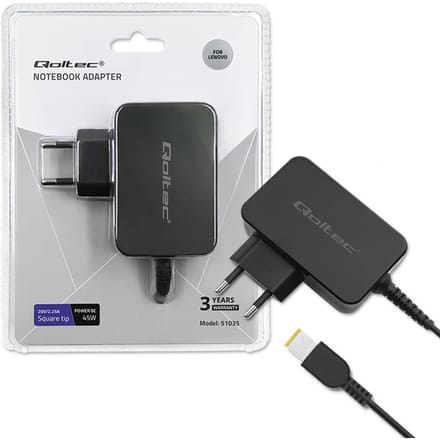 Qoltec laptopstroomadapter voor Lenovo 45W |   20V |   2,25A |   Slanke punt + pen