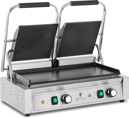 Dubbele contactgrill - Ribbed + Flat - Royal Catering - 3,600 W RCPKG-3600-M
