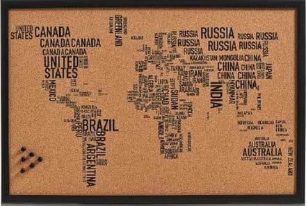 Kurk24 Kurk wereldkaart zeefdruk - letterkaart - 60 x 40 cm.