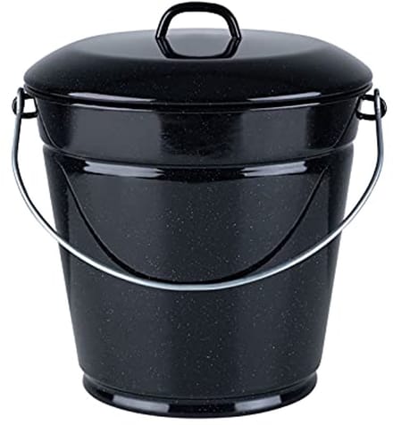 Emaille Emmer met Deksel - 10 Liter, Zwart, 28 cm