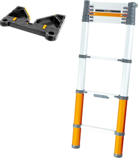 Batavia Telescopische ladder 2.63m - Met stabilisator en gereedschapsbakje - Uitgeschoven lengte 263cm - Antislip - Gepatenteerde soft-close - Max. belasting 150kg - Werkhoogte 363cm - Giraffe Air