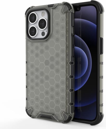 Lunso - Honinggraat Armor Backcover hoes - Geschikt voor iPhone 13 Pro - Zwart