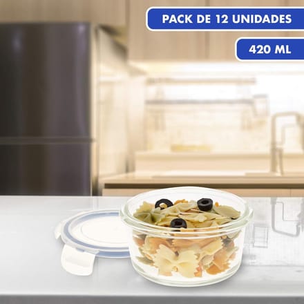 Famanu - Set van 12 vershouddozen van glas, magnetronbestendig, voedselcontainers met sluiting, 420 ml, transparant deksel