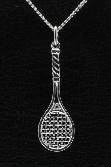 Zilveren Tennisracket ketting hanger - groot