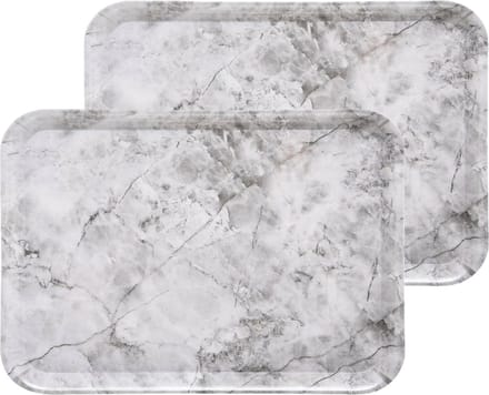 5Five Dienblad/serveer tray Marble - 2x stuks - Melamine - creme wit - 33 x 43 cm