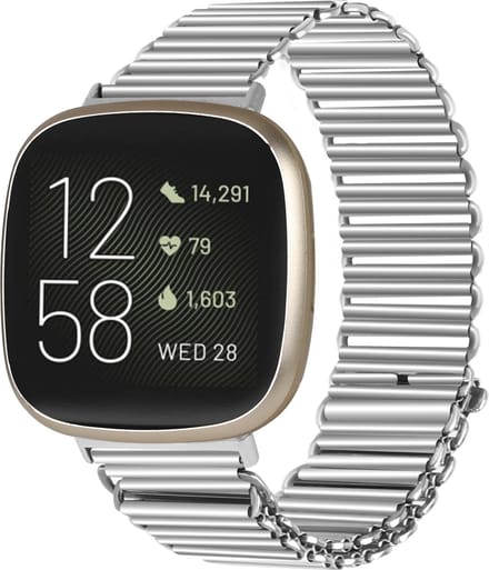 Strap-it RVS smartwatch bandje - stalen loop bandje geschikt voor Fitbit Versa 3 / Versa 4 / Sense / Sense 2 - zilver