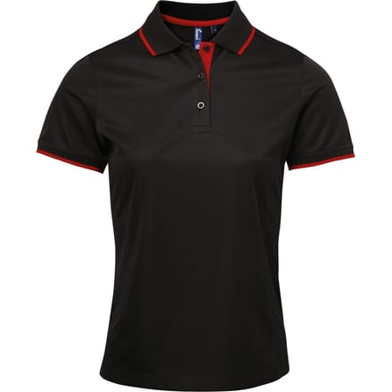 Premier Dames/dames Contrast Coolchecker Poloshirt (Zwart/Rood)