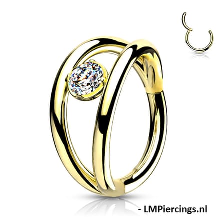 Piercing High Quality Double Hoop met CZ steen 1.2x10 - goud - LMPiercings