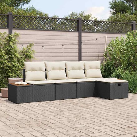 vidaXL - Tuinbank - Set - 6 - st - Zwart - poly - rattan