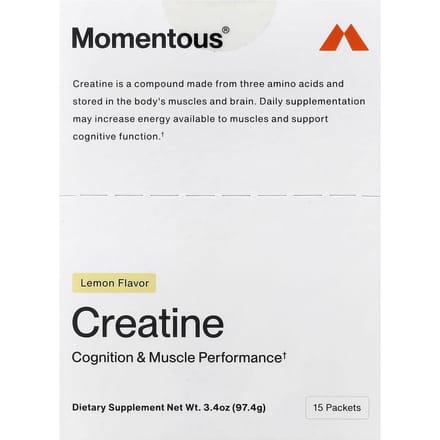 Momentous, Creatine, Citroensmaak, 15 Sachets, 6,49g (0,23 oz) per pak