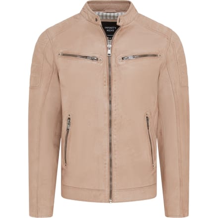 Beige Modern Klassiek Leren Gewatteerd Bikerjack voor Heren - Derry