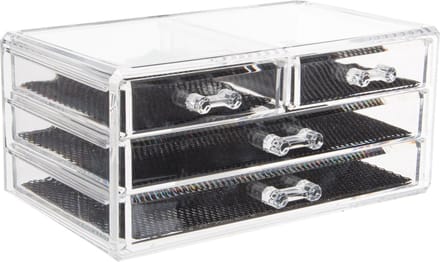 ITEM Make-up organizer - 4 lades - acryl - transparant - antislip mat - 24x15x11 cm