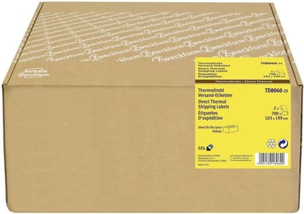 Thermodirecte Verzendlabels 103 x 199 mm – 2 Rollen, 700 Labels, Zelfklevend, Zwart-Wit