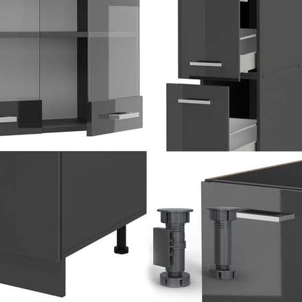 Vicco R-Line Complete keuken – 350 cm, WB Eik Antraciet hoogglans/antraciet