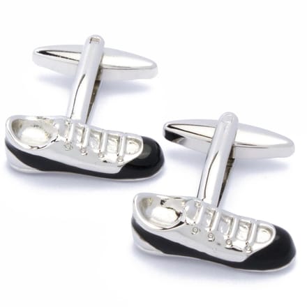 Manchetknopen - Schoenen Zilver met Zwart Emaille