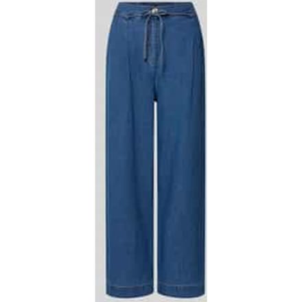 Wide leg jeans van mix van katoen en linnen met strikceintuur