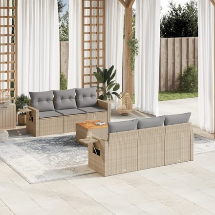 vidaXL - 7-delige - Loungeset - met - kussens - poly - rattan - beige