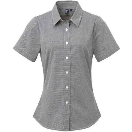 Premier Dames/Dames Gingham overhemd met korte mouwen (Zwart/Wit)