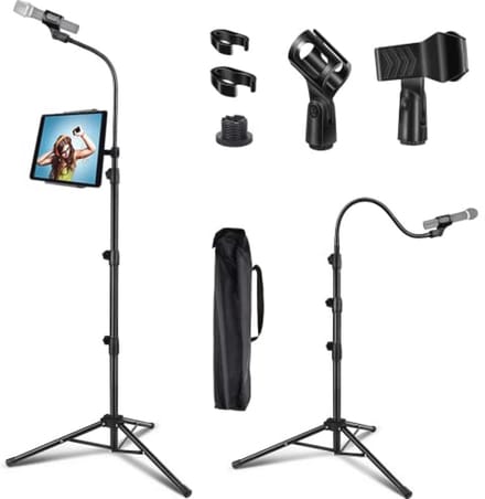 Draagbare Microfoonhouder met Telefoonhouder - Verstelbaar Zwanenhals Statief van 0,9 tot 1,8 m - Inclusief Microfoonclips