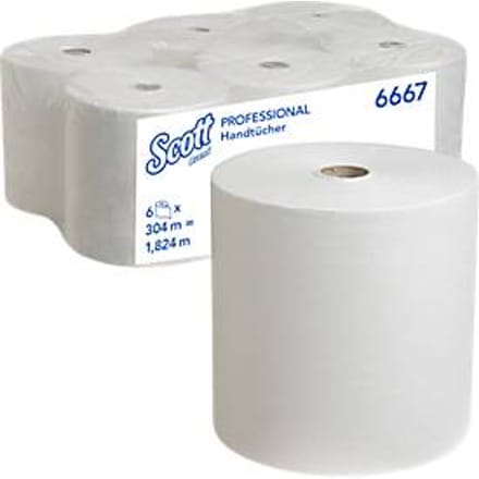 Scott® papierrollen 6667, scheurvast, 1-laags, 6 rollen á 304 m, wit
