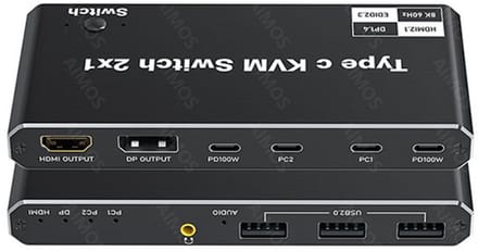2 In 1 Uit USB-C KVM-switch 8K bij 60 Hz 4K bij 120 Hz 2-poorts USB-C-schakelaar