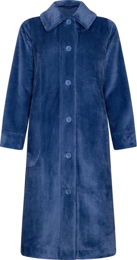 Blauwe duurzame badjas met knopen - fleece - Blauw - Maat - S