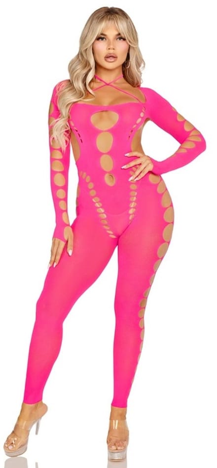 Leg Avenue - Pink Open Back Bodystocking One Size