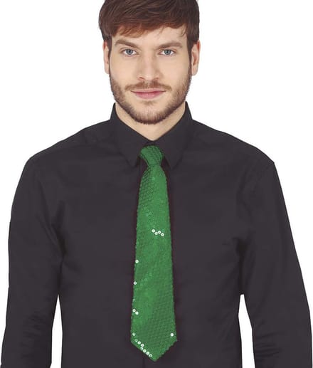 Fiestas Guirca Carnaval verkleed stropdas met pailletten - groen - polyester - volwassenen