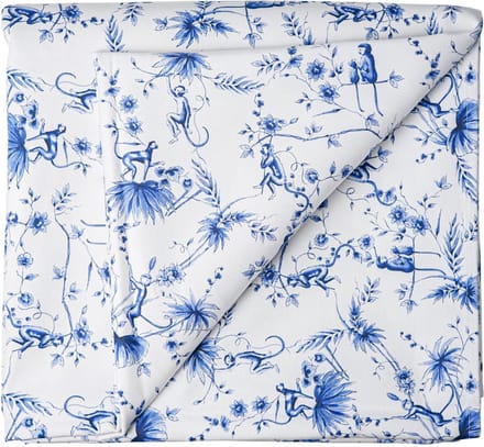 Heinen Delfts Blauw - Tafelkleed Aapjes - Wit - Katoen - 140 x 260 cm