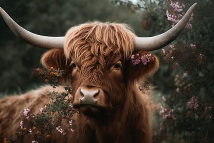 Glasschilderij Bruine hooglander koe