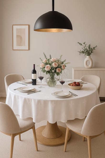 Rond Damasten Tafelkleed Franse Lelie Wit – 140 cm – Jacquard Hotelkwaliteit