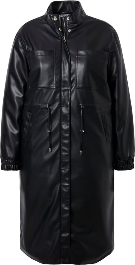 Studio Untold - Dames - Jas leerlook taille met trekkoord - Zwart - Maat 42+