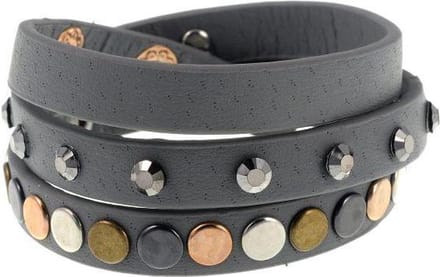 Behave - Grijze wikkelarmband met studs - Boho urban stijl